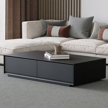极简黑色茶几长方形简约现代大小户型客厅实木面饰茶桌电视柜组合