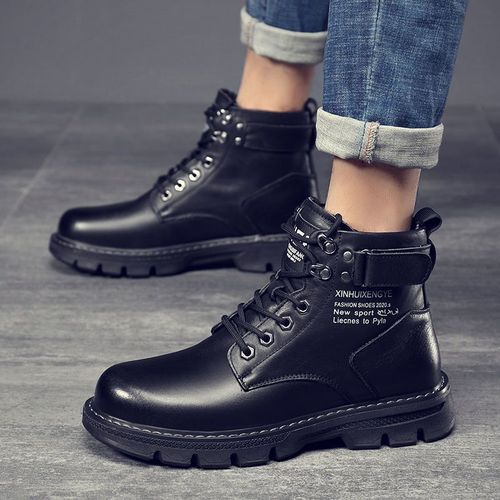 Martin boots men's autumn  new high-top British style black workwear motorcycle leather boots spring and autumn casual leather shoes