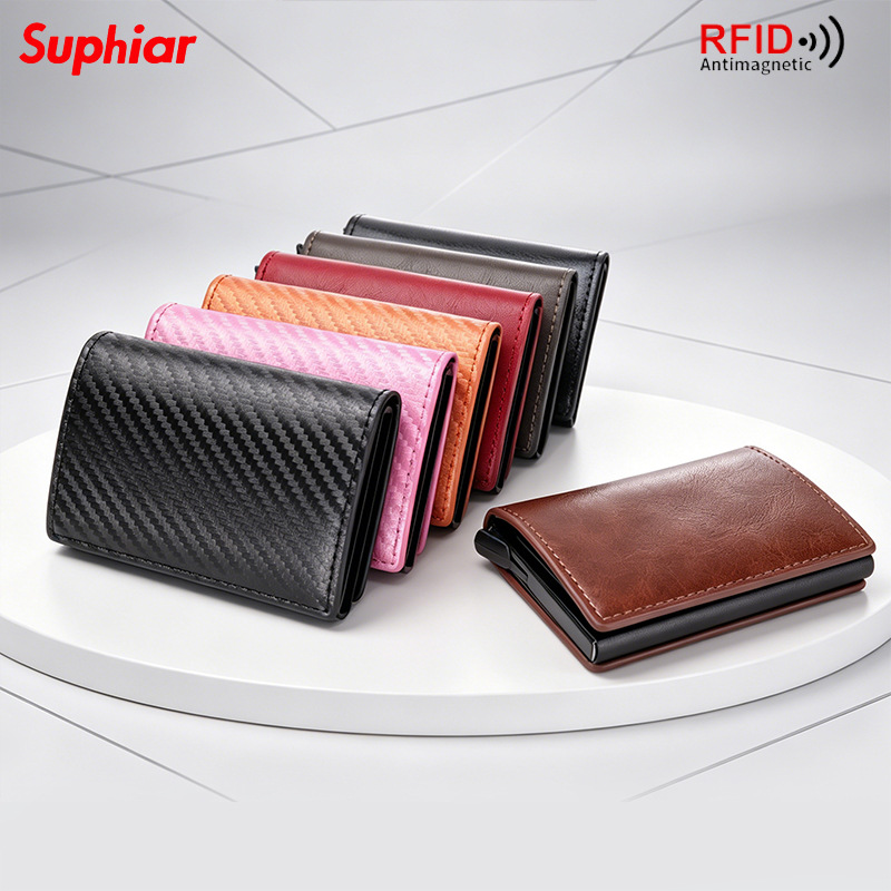 Cartera de fibra de carbono transfronteriza bolsa de tarjetas antirrobo cepillo europeo y americano cartera de hombres RFID cartera ultra delgada multi-tarjeta caja personalizada