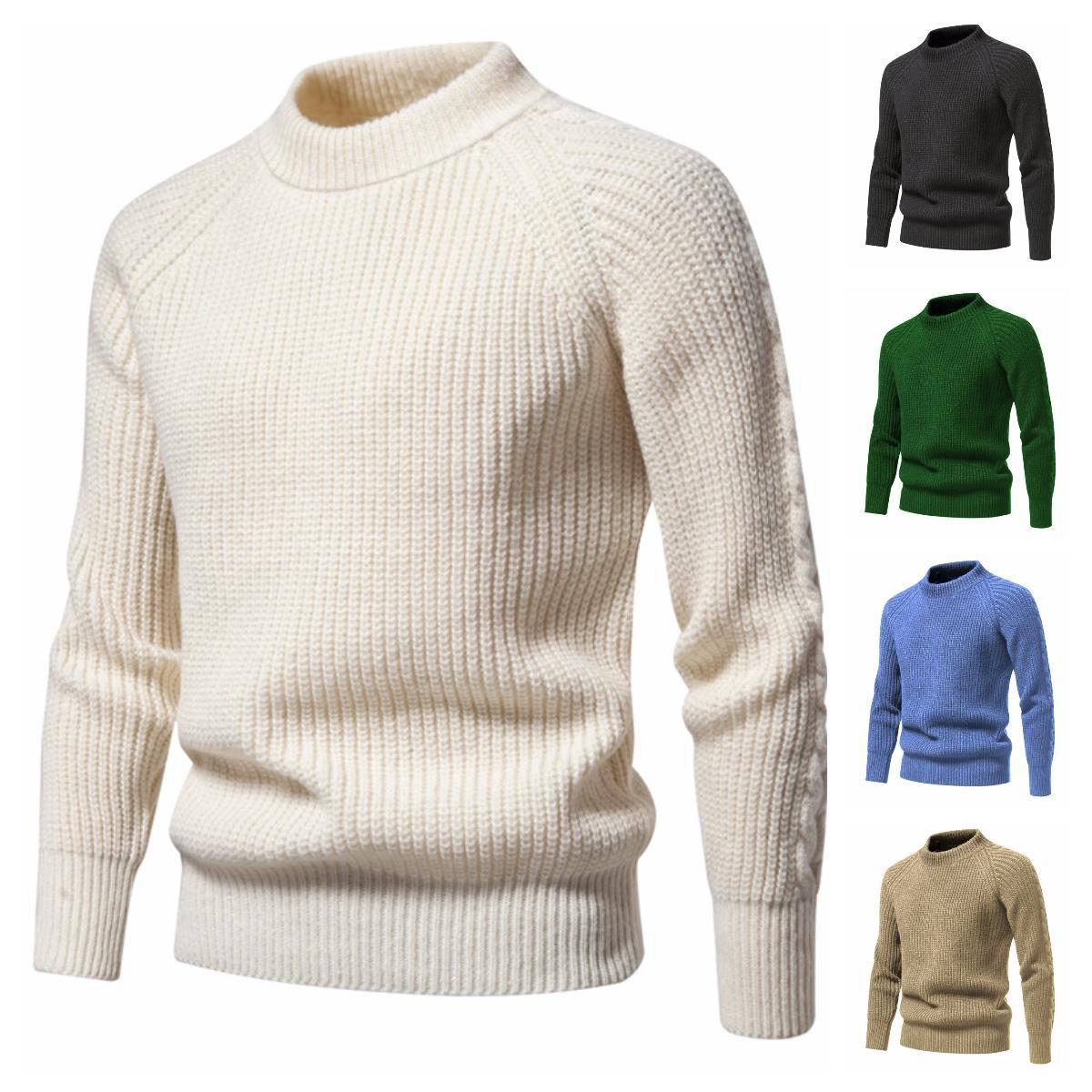Herren-Wollpullover mit Rundhalsausschnitt, lässig und bequem, Herbst/Winter, Raglanärmel, einfarbig_voghion.com