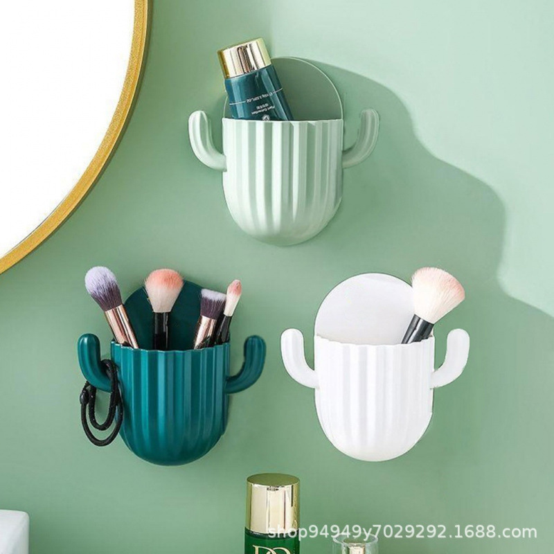 Creative Storage Tube Bathroom Punch-Free Wall-Mounted Makeup Brush Toothpaste Storage Box Bathroom Cactus Storage Rack Creative Storage Tube Bathroom Punch-Free Wall-Mounted Makeup Brush Toothpaste Storage Box Bathroom Cactus Storage Rack