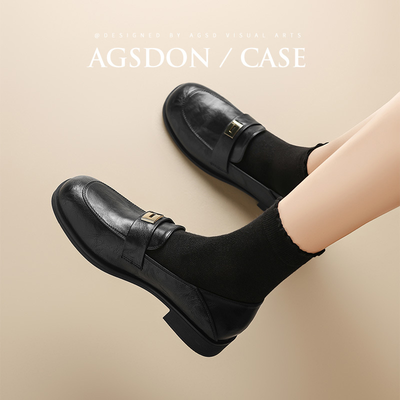 Zapatos de Lefour de fondo grueso para mujeres 2025 nuevo otoño negro estilo británico zapatos de cuero retro zapatos de viaje único