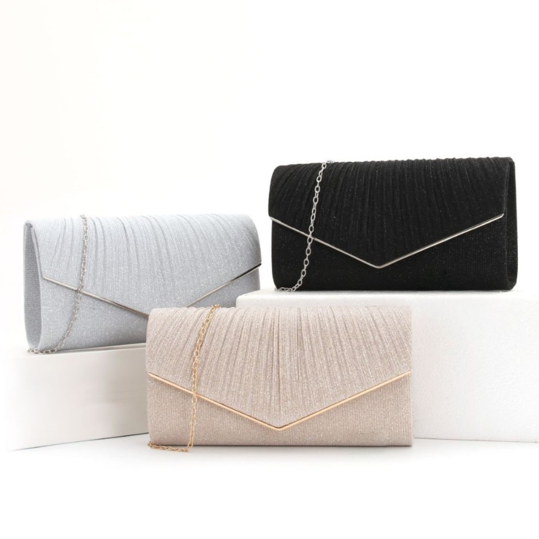 Cross-Border Dinner Bag Manufacturer Clutch Handbag Evening Makeup Bag Women's Crossbody Backpack Round Bottom V-Shaped Pleated Solid Color Bag