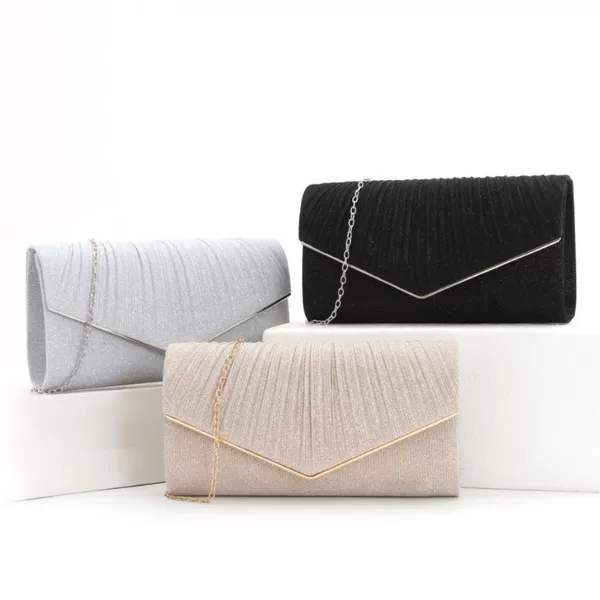 Cross-Border Dinner Bag Manufacturer Clutch Handbag Evening Makeup Bag Women's Crossbody Backpack Round Bottom V-Shaped Pleated Solid Color Bag