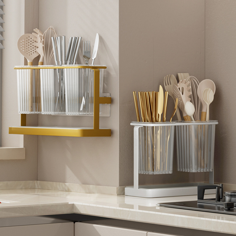 Light luxury chopstick rack European-style chopstick cage household chopstick barrel draining quick-drying chopstick rack double-layer chopstick cage iron chopstick barrel