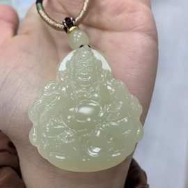 厂家批发阿富汗玉黄财神吊坠和田玉青黄口色黄财神挂件玉坠直播货