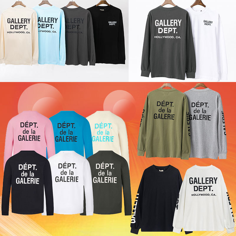 Gallery Dept Classic Letter Slogan Arm Logo Printed Round Neck Waffle Bottoming Long-Sleeved T-Shirt