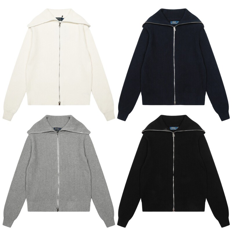 Rl Pony Soft and Waxy Thick Design Lazy Style Knitwear Women's Autumn and Winter Double Zipper Stand Collar Loose Knitwear Cardigan Rl Pony Soft and Waxy Thick Design Lazy Style Knitwear Women's Autumn and Winter Double Zipper Stand Collar Loose Knitwear Cardigan