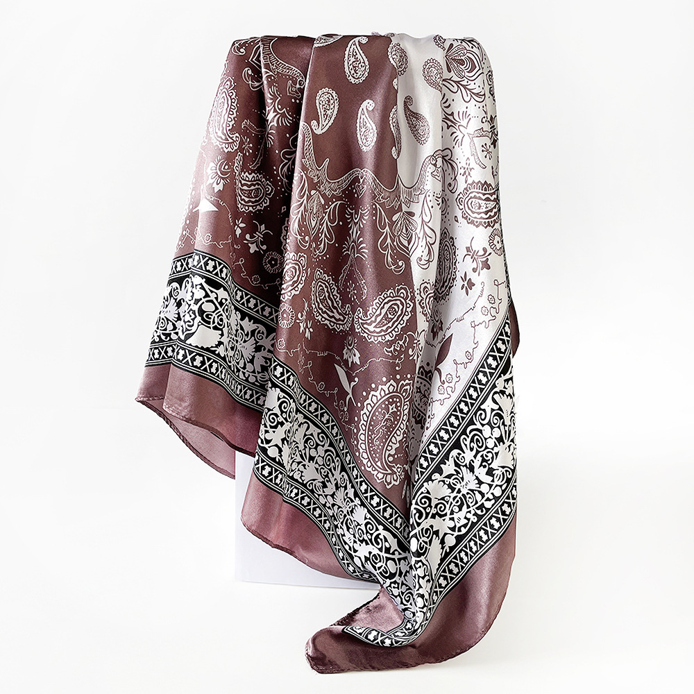 Women's Classic Color Block Cashew Print Silk Scarf 90 Cm Large Square Shawl Bag Headband_voghion.com