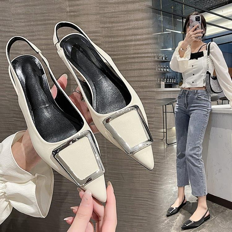 Fairy French style Baotou sandals for women 2024 new spring/summer square buckle pointed sandals, simple and elegant_voghion.com