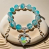 AB16 Blue Tulip Point Diamond Heart Bracelet