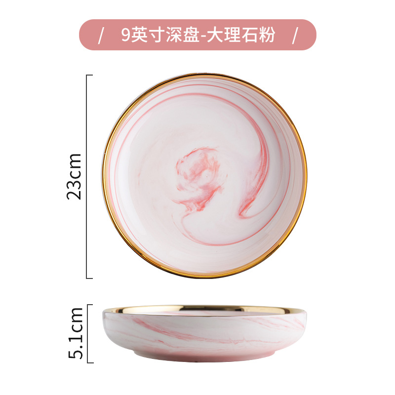 Tazón y plato traje hogar nórdico mármol cerámica personalizada creativa tazón y placa combinación luz lujo oro borde vajilla