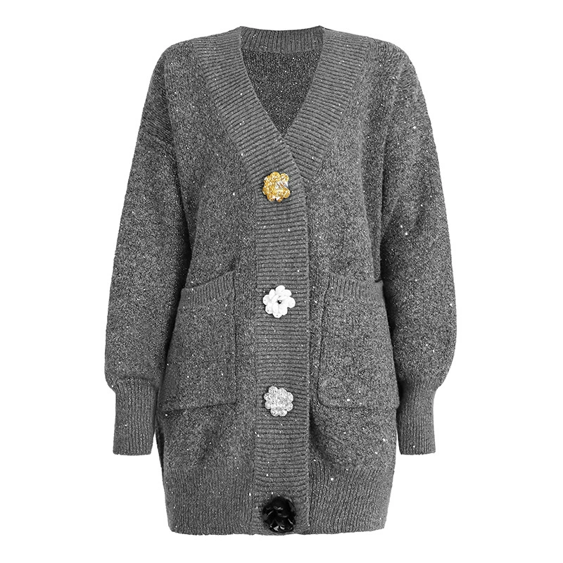 Pin, knitted cardigan, sweater, demi-season thermal underwear, long jacket, plus size, mid-length