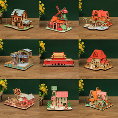 3D Stereo Puzzle Wholesale Wooden Children's Educational Toy Assembly Model Toy Night Market Stall Adult Technology