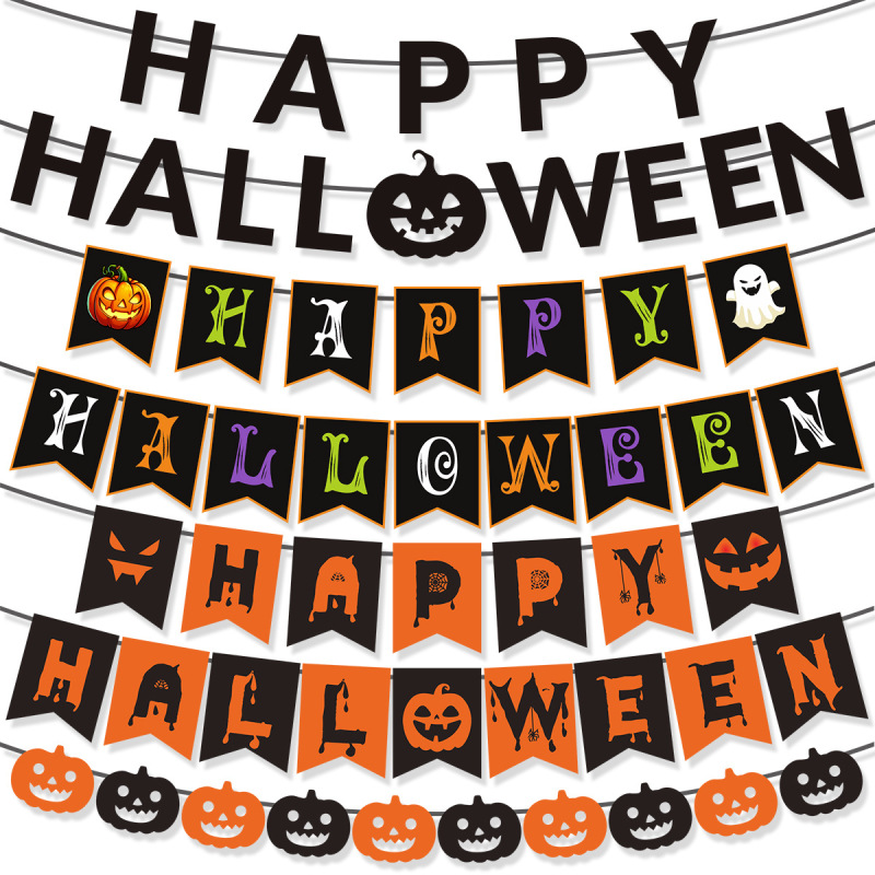 2025 アマゾンクロスボーダーハロウィンパーティー装飾ハッピーハロウィンカボチャゴーストフラグ卸売|undefined