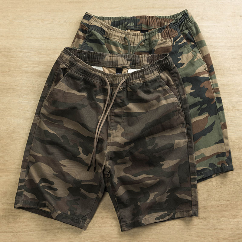 Camouflage pants summer men's casual retro shorts trendy elastic waist outerwear loose straight pants wholesale