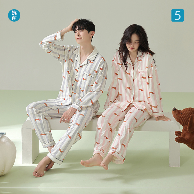 [Antibacterial Xinjiang Cotton] Spring and Autumn Cotton Couple Pajamas Women's 2024 New Pajamas Men's Home Clothes suit