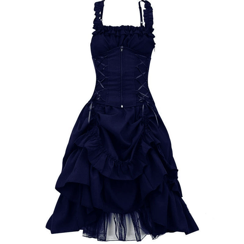 Платье вечернее в стиле ретро с бретельками, косплей Lolita Gothic, европейский стиль, плюс-сайз S–5XL, многослойная оборочная юбка