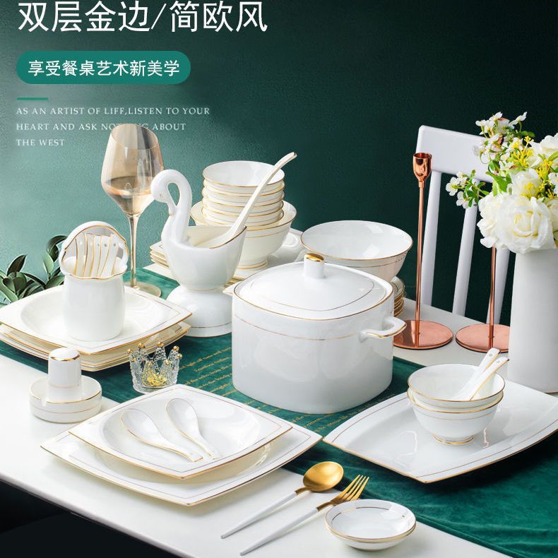 2023 nuevo Jingdezhen Luz de lujo tazón plato traje hogar vajilla de cerámica china de hueso tazón plato traje de inauguración