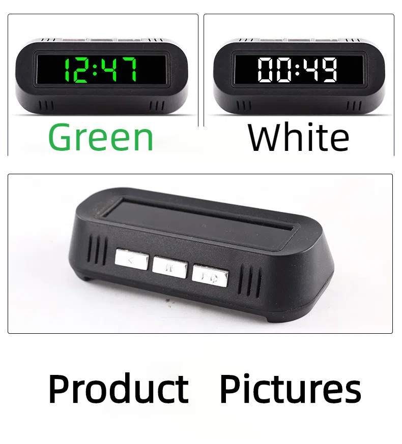 Car Electronic Clock, Car Clock Thermometer, Digital Display, Luminous Multifunctional Car Electronic Watch