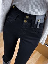 黑色高腰小脚牛仔裤女紧身2025年秋季新款显瘦弹力铅笔靴植绒裤子