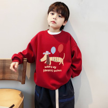 男童圆领卫衣2025新款爆款红色女童上衣儿童秋冬加绒加厚洋气外套
