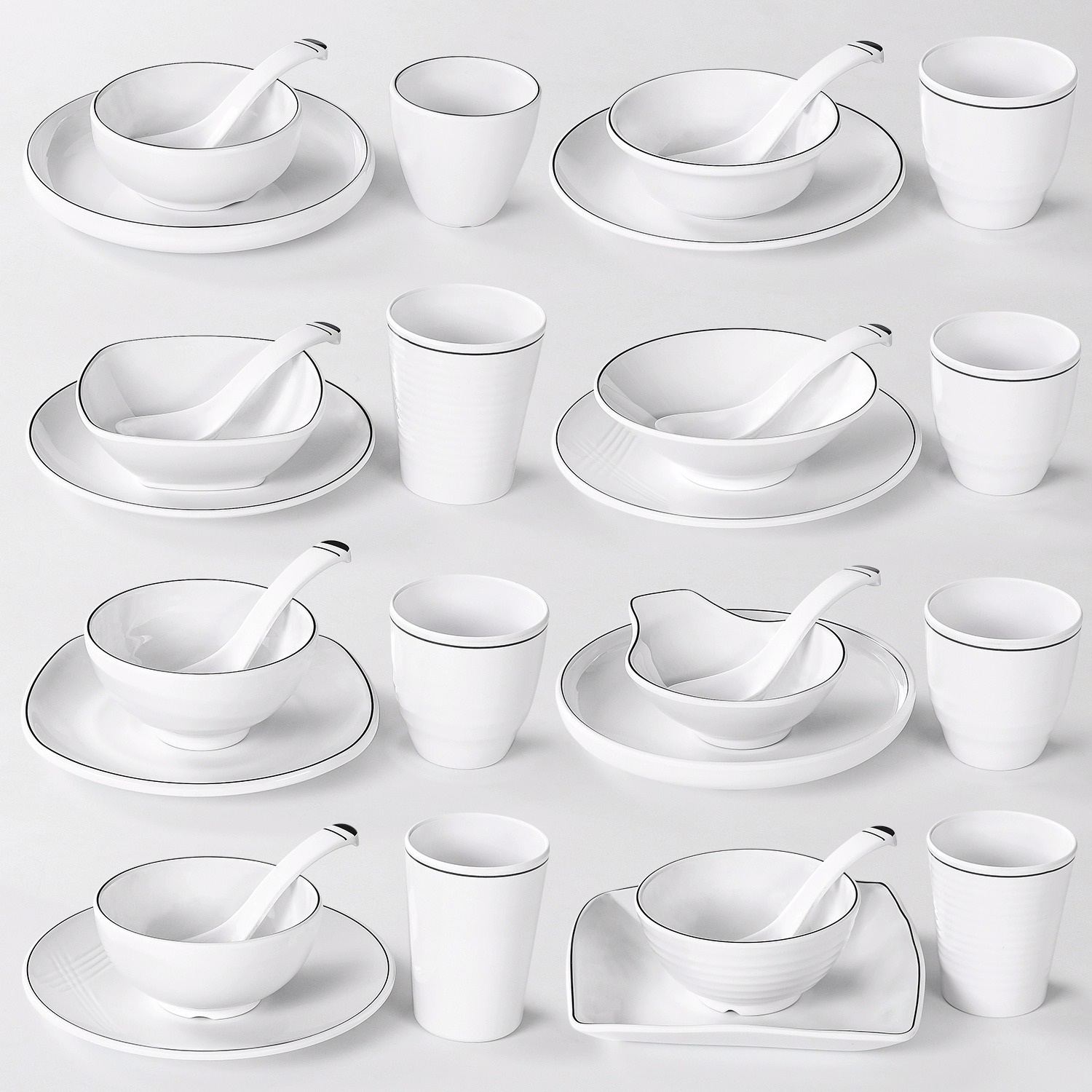 Melamine tableware imitation porcelain simple hotel hot pot restaurant table setting set of four high-end dining bowl and plate set for commercial use