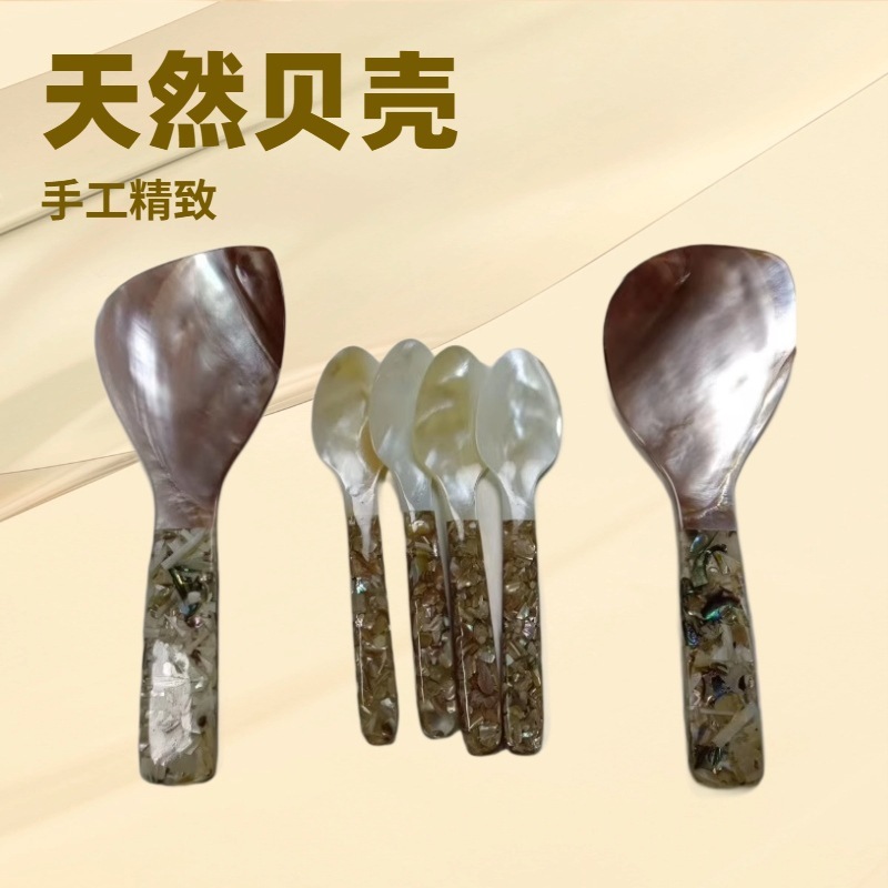 卸売シェルデザートスプーン、ライススプーン、法螺貝スプーン、高級絶妙な食器スプーン、花柄シェルキャビアケータリングスプーン|undefined