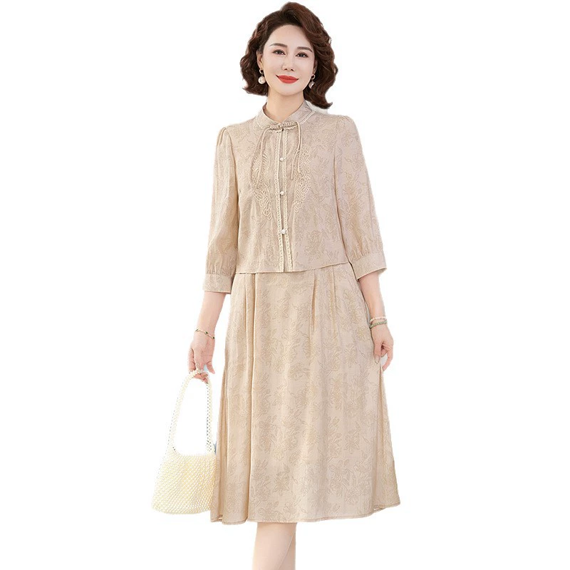 Летнее платье для мамы 2025, новое шифоновое платье для женщин среднего и старшего возраста, элегантная юбка, женский модный костюм из двух предметов