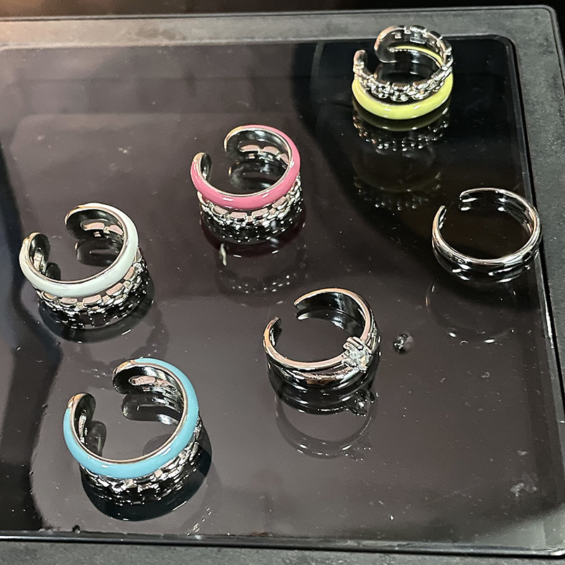 Fashion Geometric Copper Enamel Zircon Open Ring 1 Piece