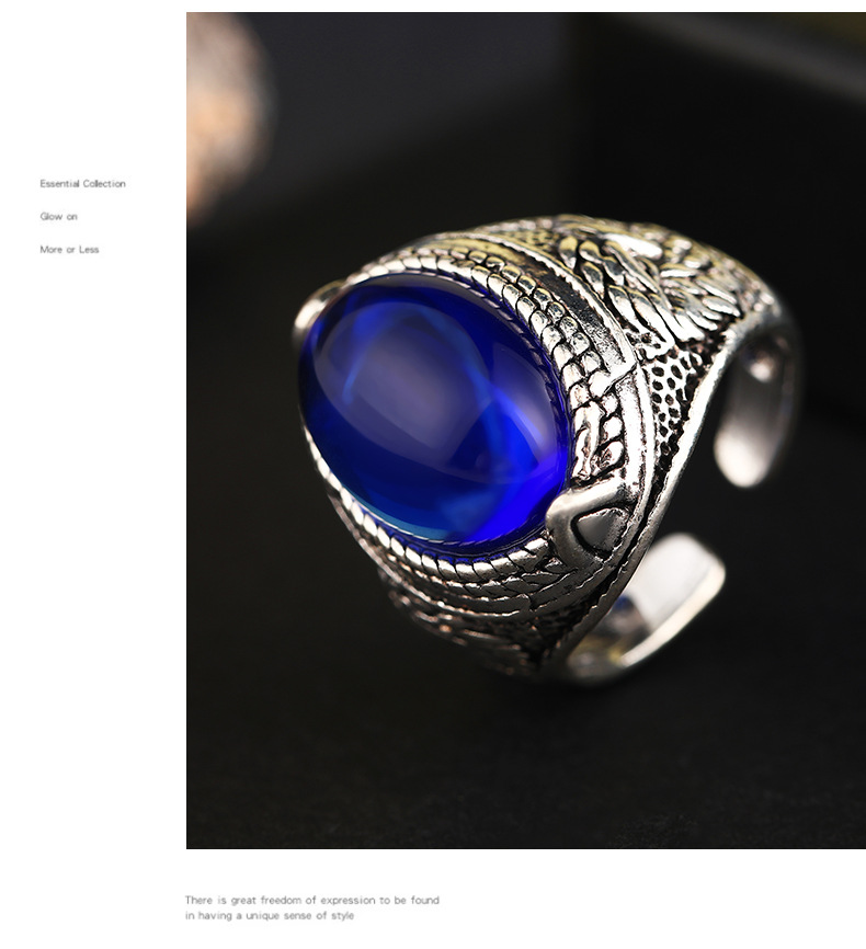 Vintage Style Oval Sapphire Open Ring For Men Elegant Jewelry_voghion.com
