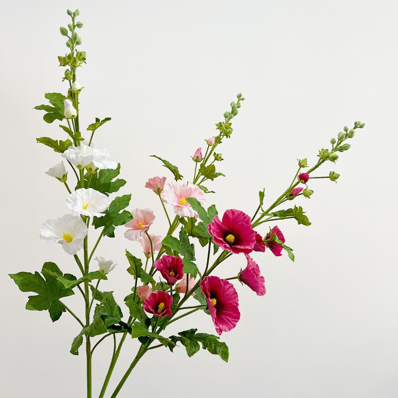 Hanyang Artificial Flower Hollyhock Fresh Style Home Decoration Photography Props Fake Flower Commercial Soft Clothes