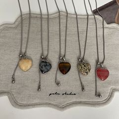 时髦设计感虎眼石抽拉项链天然石双面爱心个性小众博主同款项链女