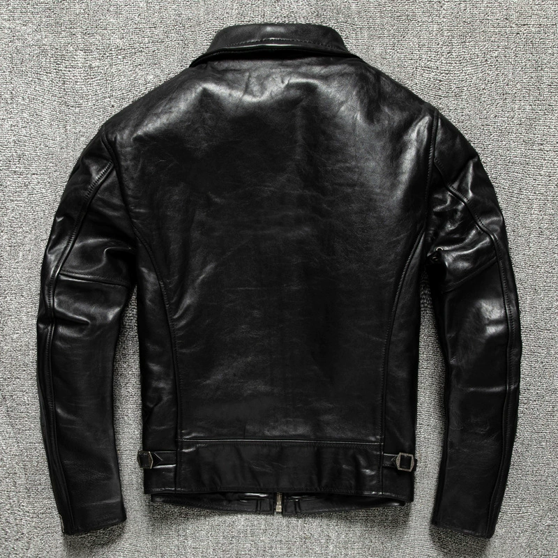 Short fitted demi-season jacket, genuine leather