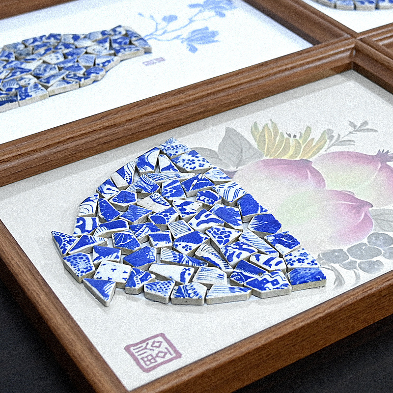 建国記念日青と白の磁器手作り diy フォトフレーム装飾絵画景徳鎮セラミックコラージュ装飾品チームビルディングウォームアップ活動|undefined