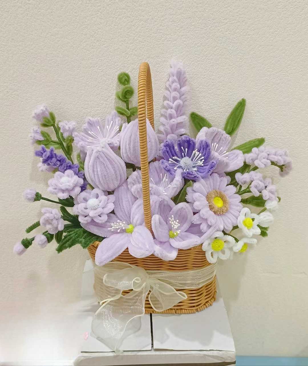 Hecho a mano DIY Twisted stick Lotus bouquet paquete material cesta de flores artificiales regalo cumpleaños del Día San Valentín para la novia