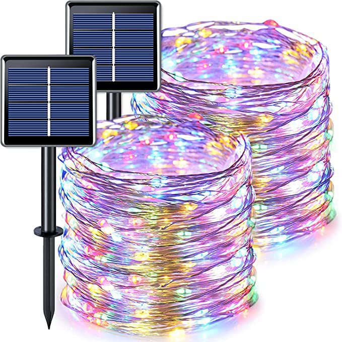 LED de alambre de cobre solar Cadena de luz al aire libre impermeable patio luz decorativa luz del día de Navidad control remoto luz solar