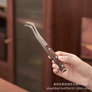 纯钛茶夹家用功夫茶具配件防滑镊子茶杯夹泡茶取茶器实木手柄