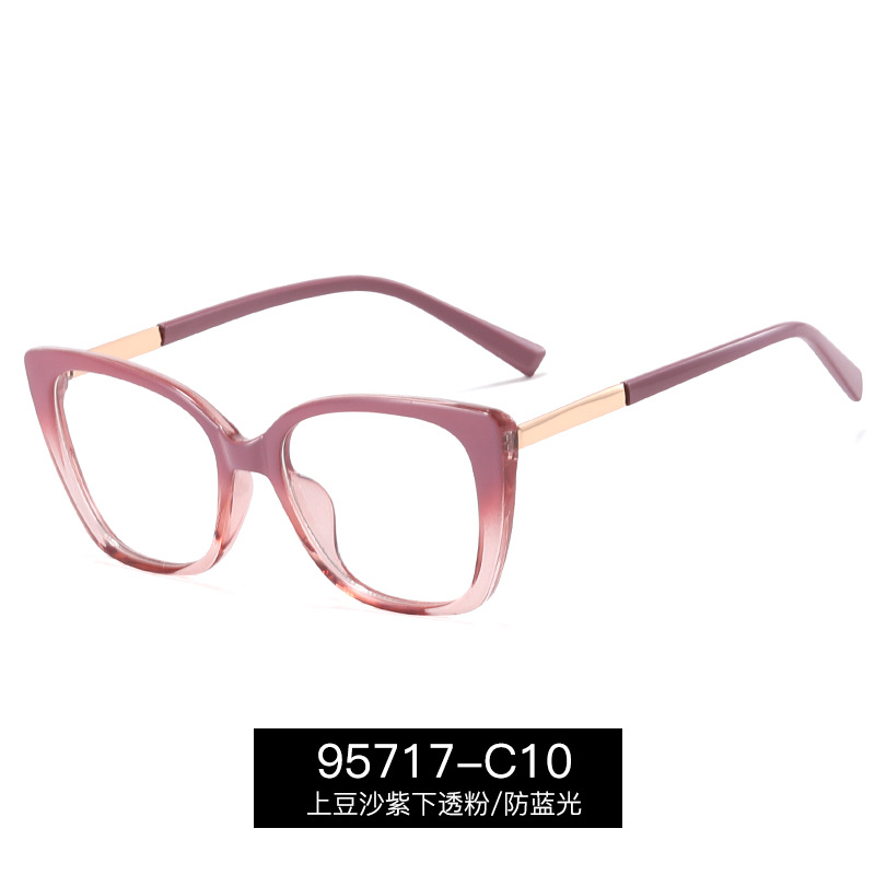95717 tendencia de la moda de dos colores marco grande gafas lisas mujeres TR90 marco completo anti-azul gafas de luz miopía marco