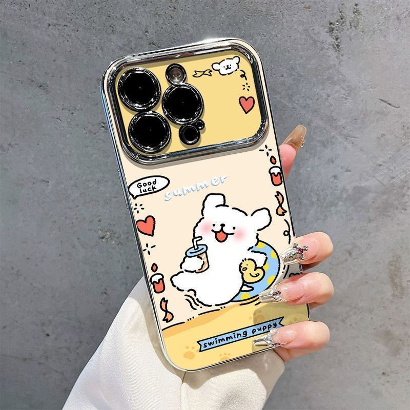 Swimming ring white dog suitable for Apple phone case 17promax new model 16promax cartoon 15plus electroplated 14 Swimming ring white dog suitable for Apple phone case 17promax new model 16promax cartoon 15plus electroplated 14