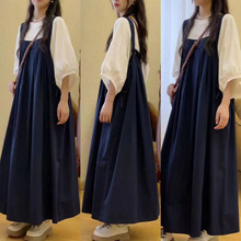 山力达迪 森系复古大码背带裙女韩版宽松夏季新款遮肉连