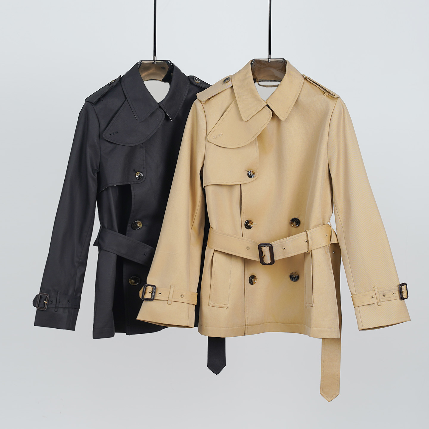 B*Jia Guanyuan 25 Autumn New British Style Design Color Block Plaid Classic Double-Breasted Short Windbreaker Jacket for Women