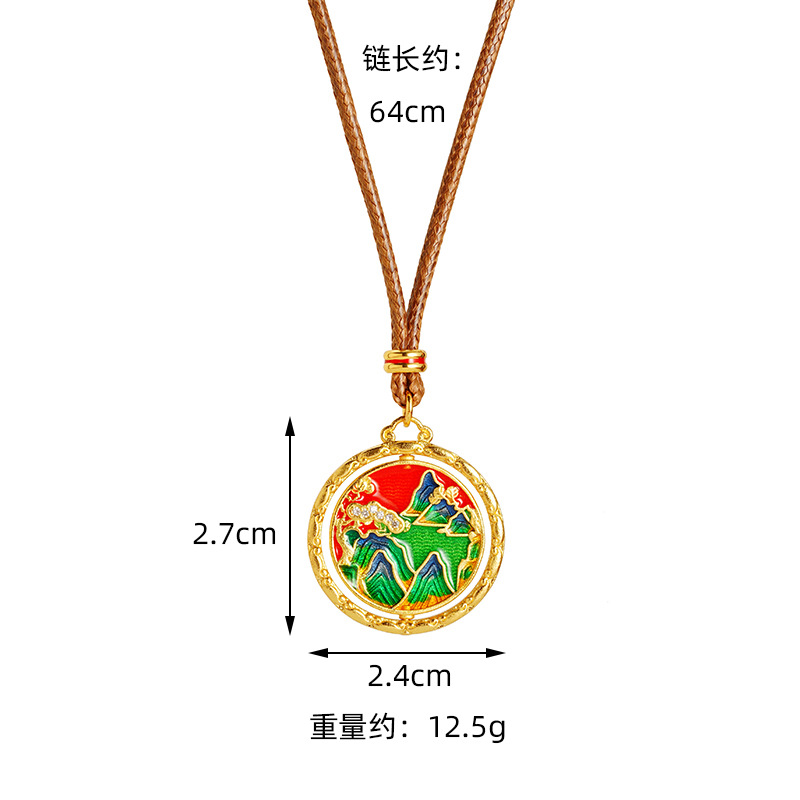 La antigua herencia de China viento verde montaña agua verde nubes auspiciosas puede girar oro de arena vietnamita joyería de latón retro al por mayor