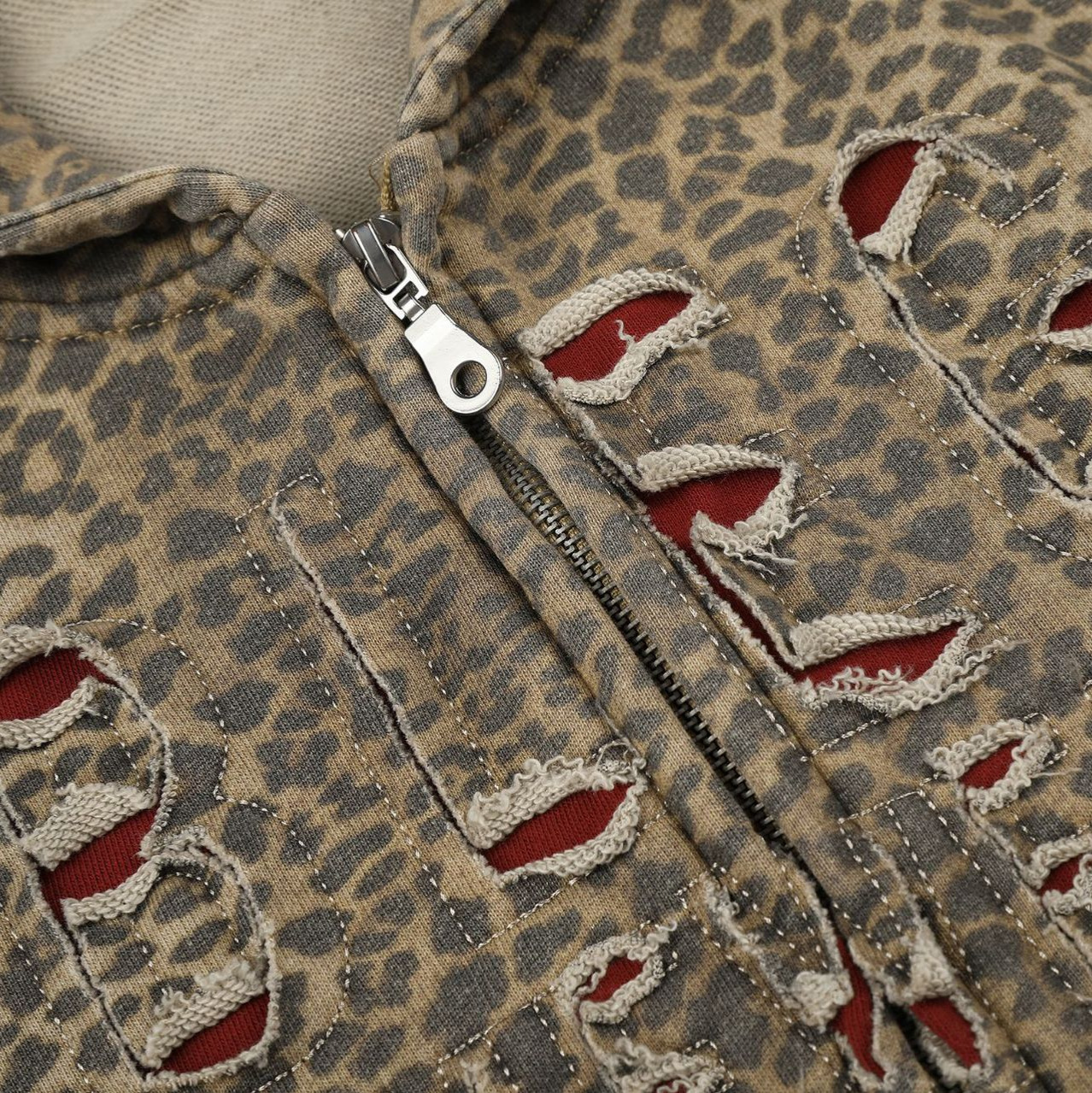 Calle americana letra impresa leopardo chaqueta encapuchada chaqueta hombre y mujer de moda suelta cremallera fábrica de cabello recto