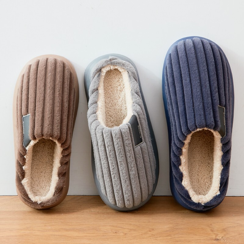 Men's Cotton Slippers Large Size 4647 Autumn and Winter Men's Warm Wool Slippers Thick Sole Widened and Long Plush Slippers 4849