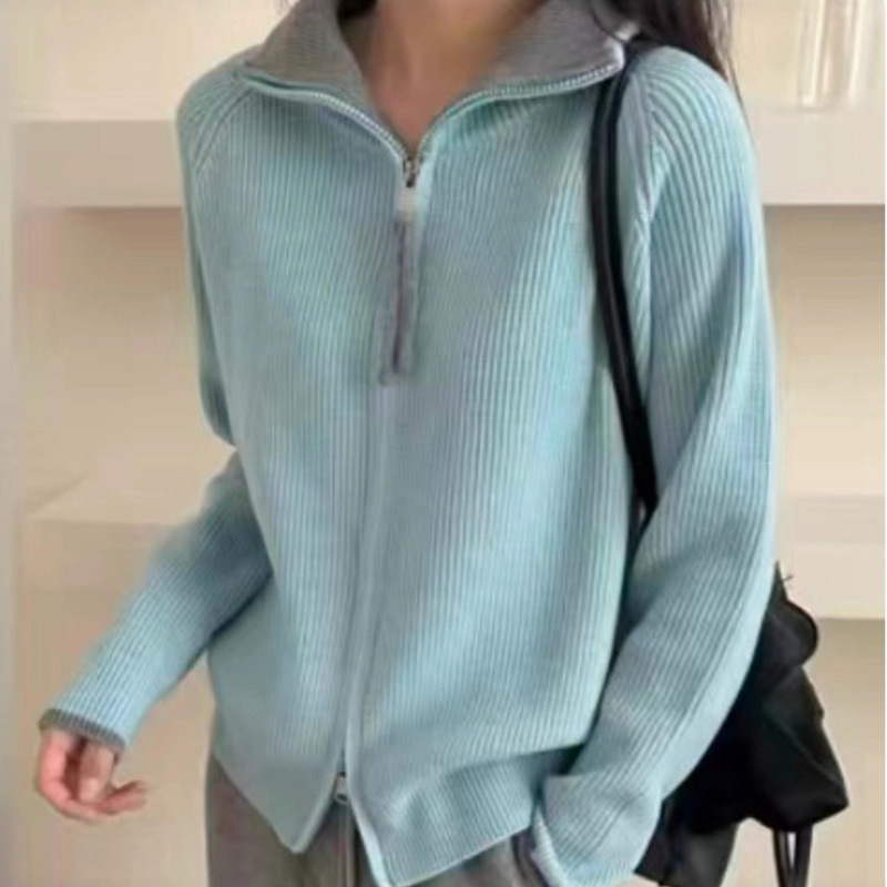 Xiayayan Half-Zip Knitted Cardigan Jacket Women's New Stand-Up Collar Sweater Women's High-End Korean Women's Top Xiayayan Half-Zip Knitted Cardigan Jacket Women's New Stand-Up Collar Sweater Women's High-End Korean Women's Top