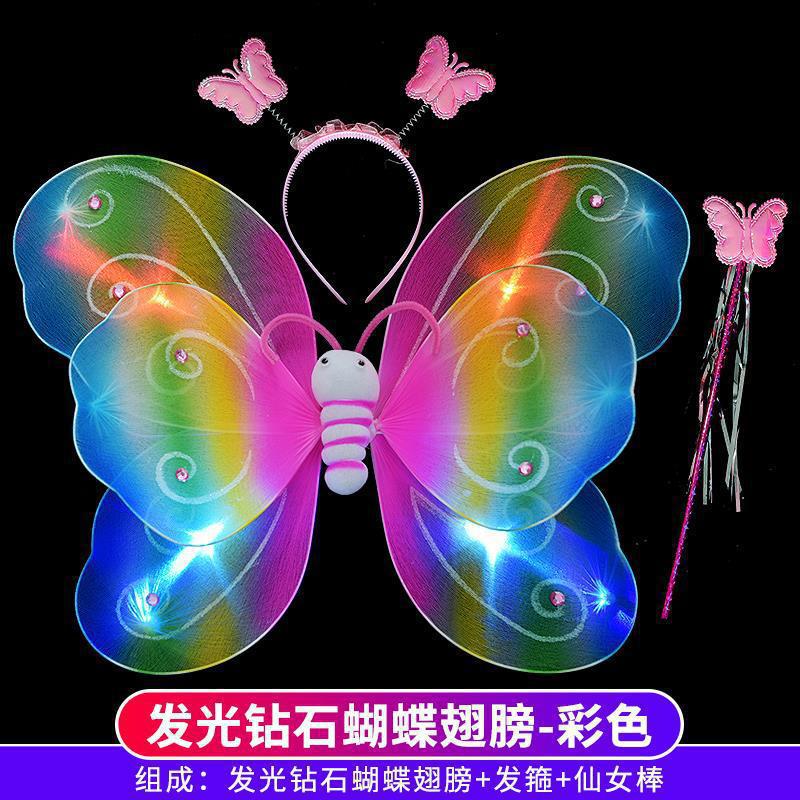 Ángel de la niña espalda brillante bambú mariposa alas espalda accesorios de niña hadas princesa falda varita mágica