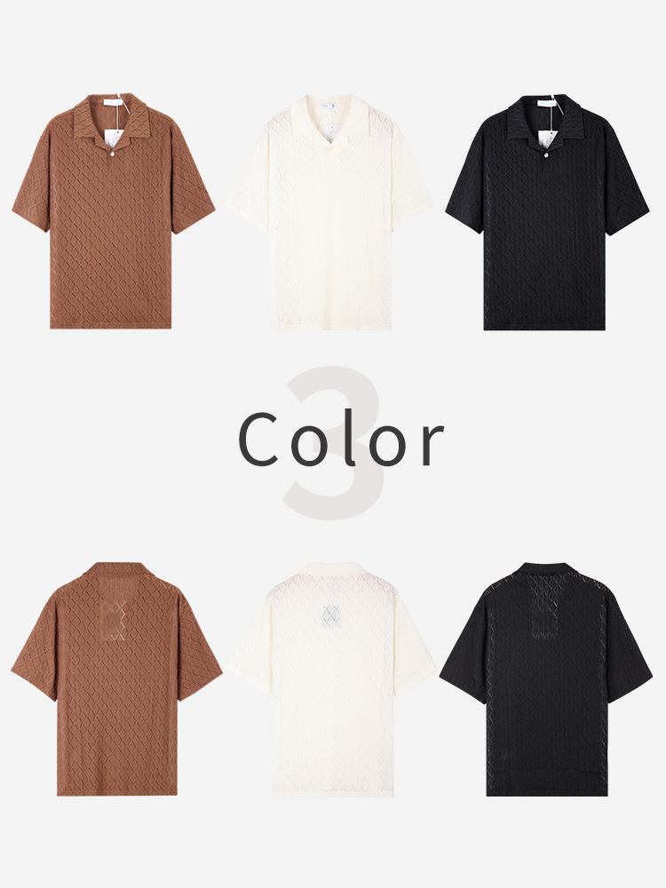 Camisa delgada de manga corta hueca transpirable Camisa de polo suelta de secado rápido de alta calidad para hombres Camisa de media manga Camisa de verano