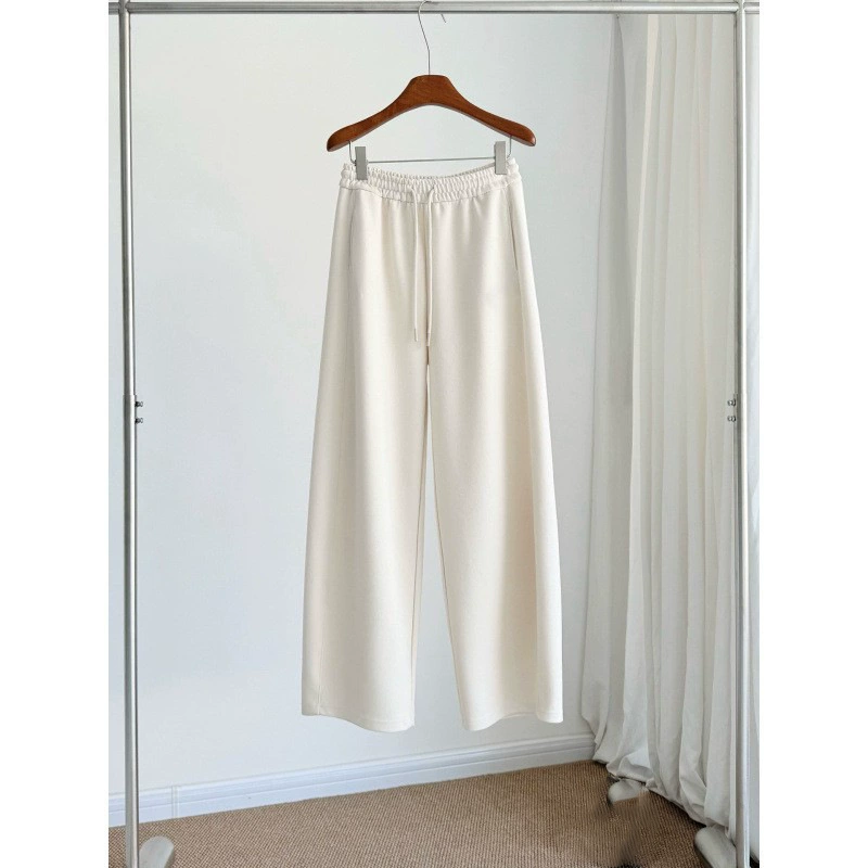 2025跨境亚马逊女士加绒卫裤腰部抽绳直筒阔腿宽松大裤脚长裤纯色