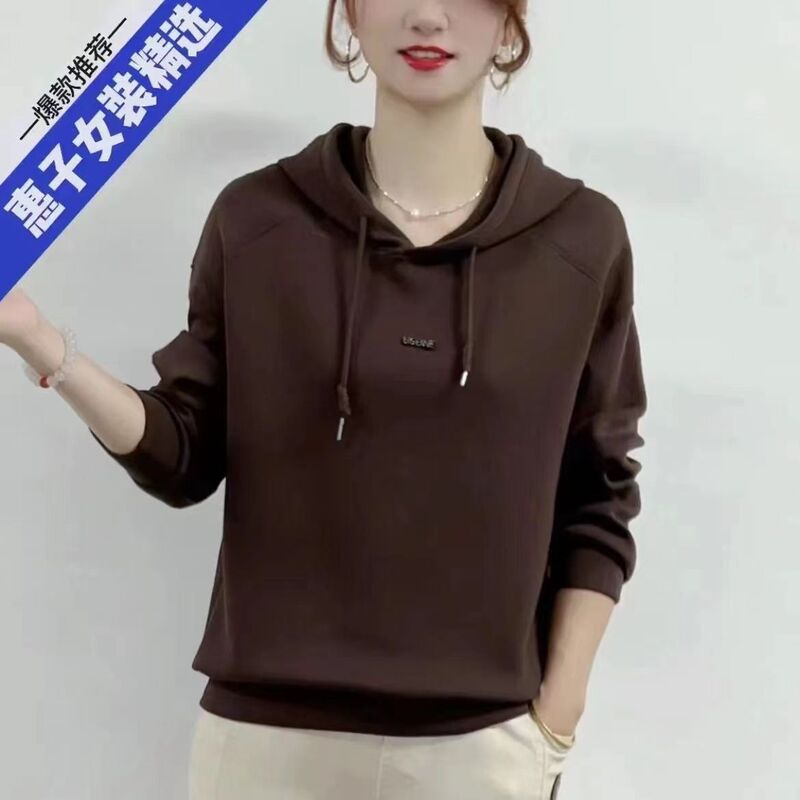 320g One-Piece Velvet Fleece-Lined Thickeneded Winter Women's Hooded Sweatshirt Fashionable Belly-Covering Trendyy Top